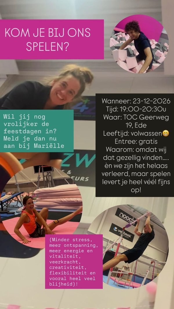 Flyer: Kom je bij ons spelen? Woensdag 23 december 2026, 19:00-20:30 uur, TOC Geerweg 19 Ede